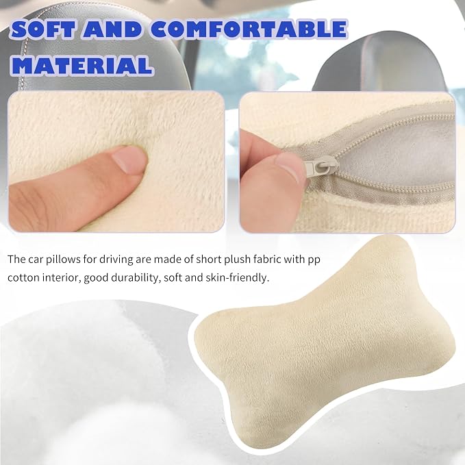 2PCS Car Headrest Pillow,Soft & Comfortable Car Neck Pillow for Driving Fatigue Relieve,All-Season Universal Cars Head Rest Pillows Automotive Interlor Accessorles for Cars (Beige/2PCS)