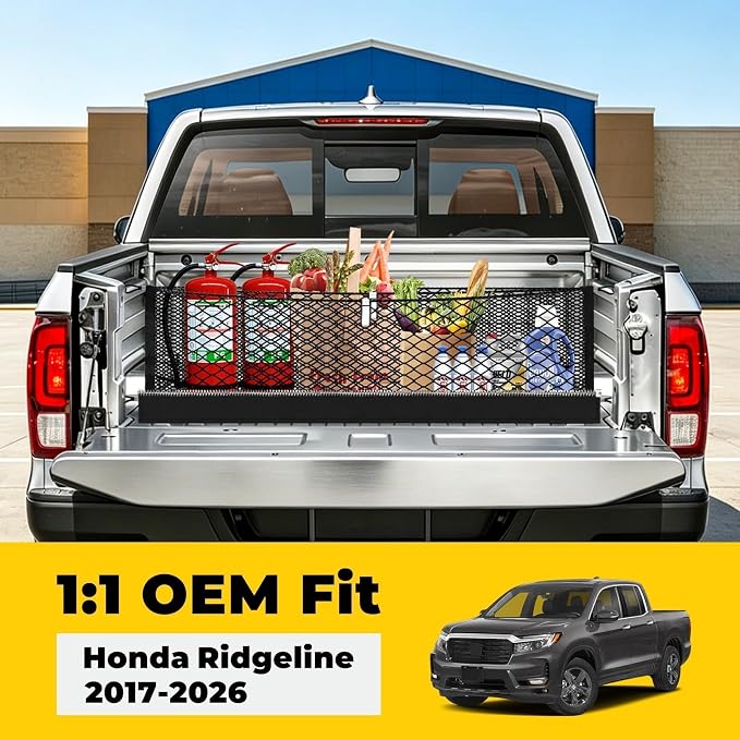 Zoned Storage 3-Layer Cargo Net for Honda Ridgeline 2017-2026 | Truck Bed Net with Zipper Bag, Heavy Duty Cargo Organizer Storage Nets, Tool-Free Install for Campings& Daily Use