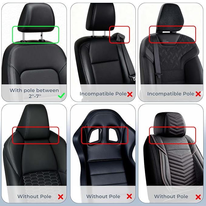Adjustable Car Headrest Pillow, Road Pal Headrest, U-Shaped Travel Sleeping Pillow for Kids & Adults, Head Neck Support Only Suitable for Car Seat Headrest with Poles, Black