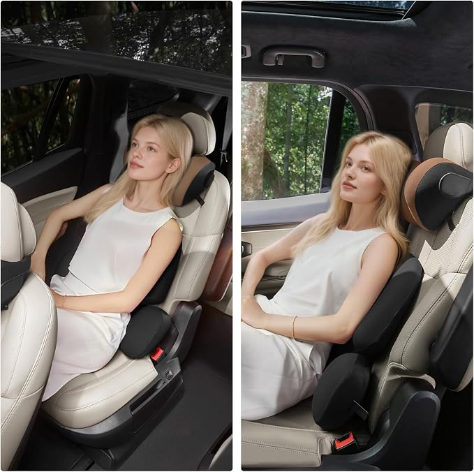 BEBAS Car Headrest Pillow, Memory Foam Neck Support Pillow for Cars - Ergonomically Designed for Long Drives, Travel & Commuting, Pain Relief with Removable & Washable Cover (Brown,1-Pack)