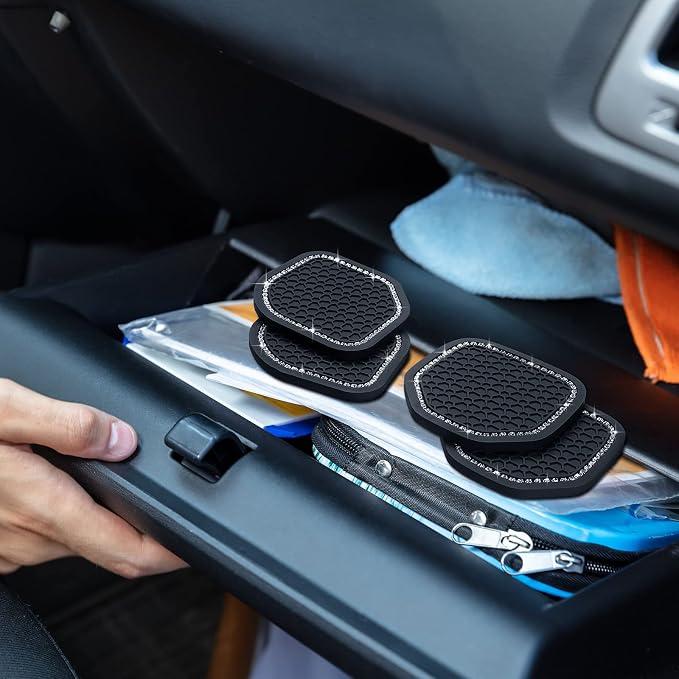 Frienda 4 Pcs Bling Car Coasters Cup Holder Coasters for Car Cup Holder Inserts Compatible with Wrangler 2018-2022 Jl Jlu 2020-2022 Gladiator Jt Cup Mat Pad Interior Decoration Accessories, 2 Styles