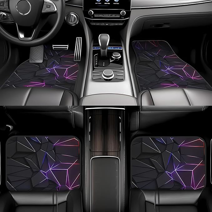 Universal Fit Car Floor Mats Set of 4Pcs, Geometric Purple Pattern All-Weather Front Rear Car Carpet Mats, Non-Slip Car Floor Mat Car Accessories for Automotive Trucks SUV Sedans Vans