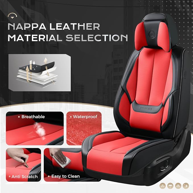 Coverado Car Seat Covers, Seat Covers for Cars, Waterproof Leather Auto Seat Protectors, Leather Car Seat Cushion, Car Interiors Accessories Universal Fit for Most Cars