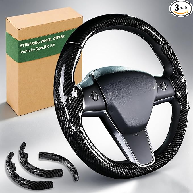 Steering Wheel Cover for Tesla Model 3 (2017-2023) / Model Y (2020-2024),Anti-Slip,Comfortable Grip, Breathable,Customized for Tesla Model 3/Y Accessories,Bright Black
