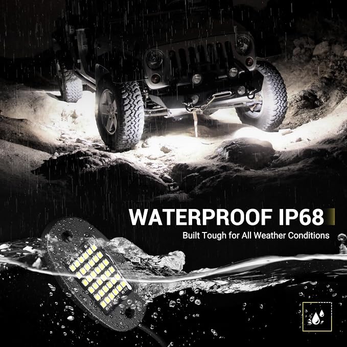 Hovano 16 Pods White Rock Lights 6000K Pure White 36 LEDs SMD Chips Super Bright Neon Underglow Light IP68 Waterproof for Pickup Trucks SUV UTV ATV RZR Car Boats (White)