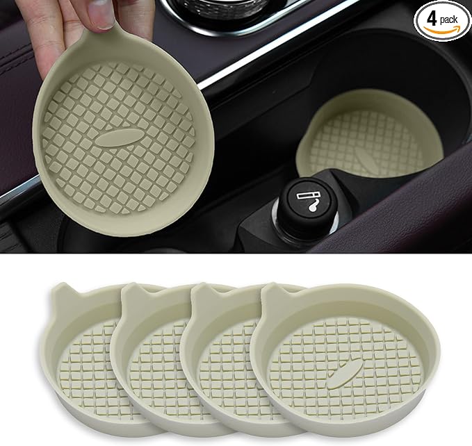 4 Pack Car Cup Coasters, Silicone Insert Recessed Car Cup Holder Coasters, Waterproof Non-Slip Sift-Proof Car Cup Mats, Universal Car Interior Accessories (Apricot)
