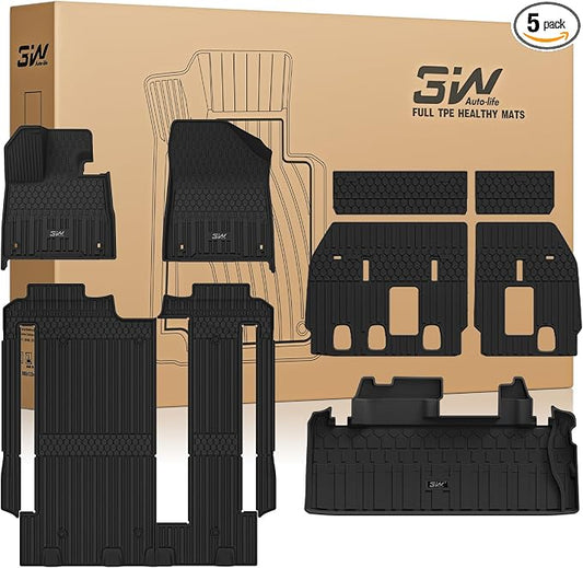 3W Floor Mats & Trunk Mat& Backrest Mats for Toyota Sienna 2021-2026 LE/XLE(Only for 8 Seat), TPE All Weather Custom Fit Floor Liner for Sienna 1st, 2nd and 3rd Row and Cargo Mat, Black