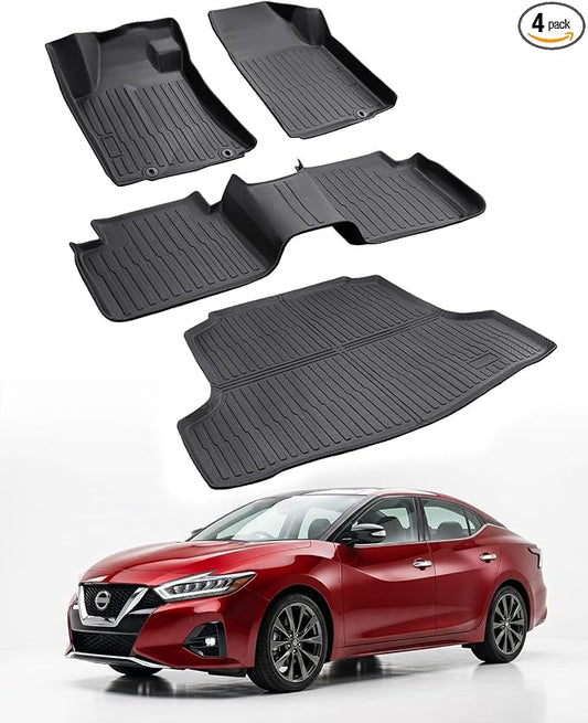 Car Floor Mats for Nissan Maxima 2016-2023 4PCS Full Set with Trunk Mat | All Weather Full Coverage Floor Liners Heavy Duty Waterproof Long-Lasting Maxima Accessories TPE Rubber Carpet