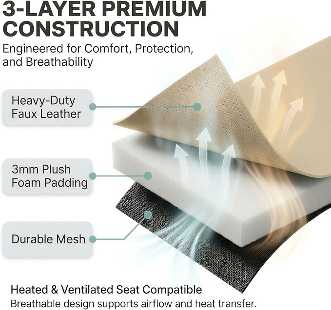 FH Group Car Seat Covers PU Leather Automotive Seat Covers Front Set, Tan Seat Covers Pair Set with Gift Universal Fit Interior Accessories for Cars Trucks and SUVs