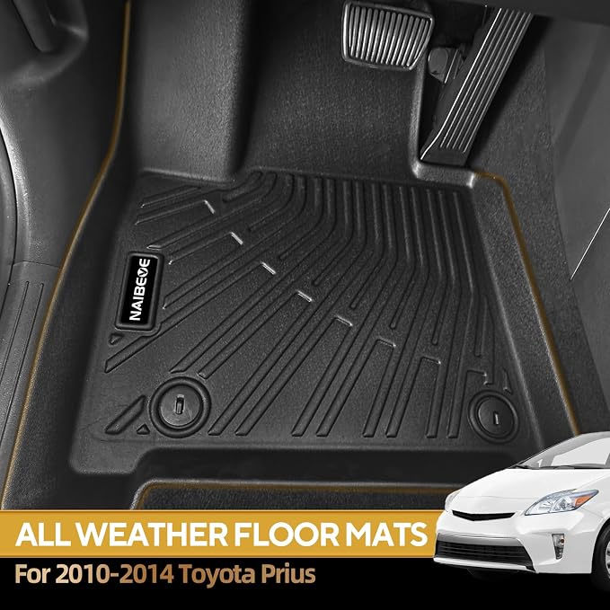 Naibeve Floor Mats for 2010-2014 Toyota Prius - All Weather Custom for Toyota Prius Floor Mats & Cargo Mat & Backrest Mats Waterproof Interior Accessories