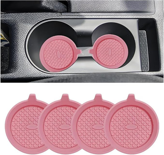 4PCS Car Cup Holder Coaster, Silicone Non-Slip Shockproof Vehicle Drink Cup Insert Mat, Dustproof Embedded Automotive Interior Water Bottle Pad, Universal for SUV Van Truck (Pink)