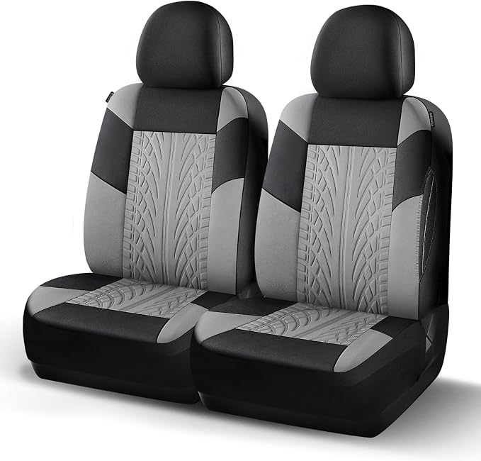 HChengkikz Front Car Seat Cover, Cloth and Washable (Black + LightGray) | Breathable, Airbag compatible, Easy to Install, Universal Fit for Most Cars, Sedans, Truck, SUVs