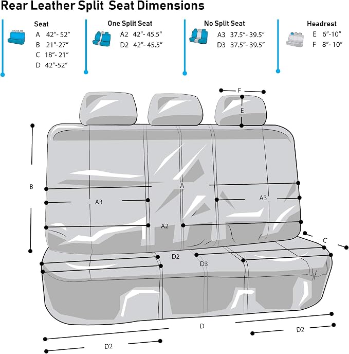 FH Group Highest Grade Faux Leather Split Bench Seat Cover, Rear Set – Universal Fit for Cars Trucks & SUVs (Blue/Black) PU008013