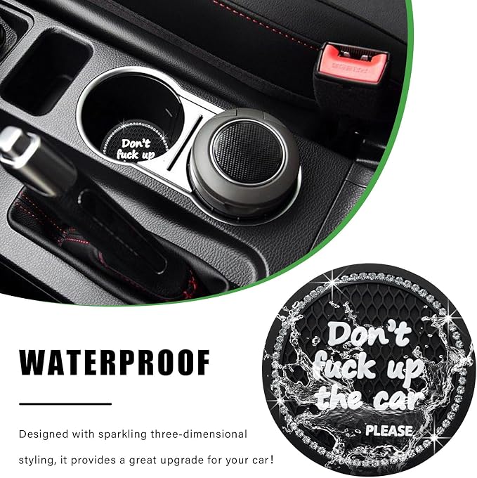 Ziciner 4 Pack Bling Car Cup Holder Coaster, 2.75 Inch Anti-Slip Auto Insert Cup Coaster, Crystal Car Drink Cup Mat Perfect for Women Girls, Universal Interior Decor Accessories (Black)