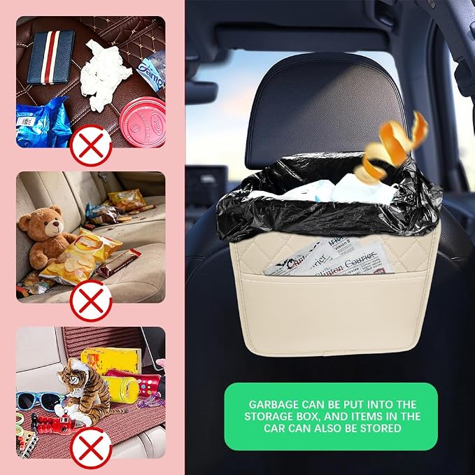 Car Seat Back Organizer, Car Organizers and Storage, PU Leather Vehicle Backseat Hanging Storage Pocket, Multipurpose Auto Organizer Hanging Universal for Most Vehicles (Beige without Pocket)