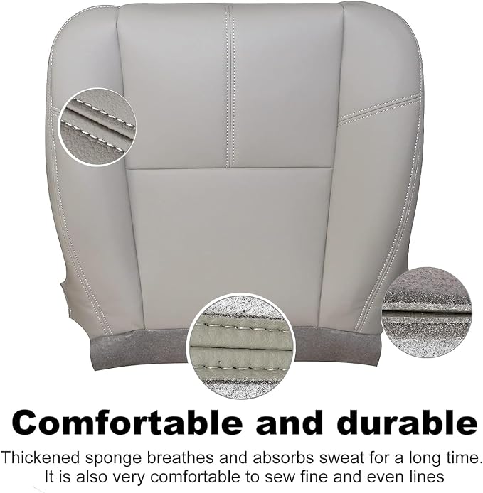 GXARTS Driver or Passenger Side Bottom Lower Replacement Leather Seat Cover 833 Light Gray Compatible with Chevy Silverado Tahoe Suburban Avalanche GMC Yukon Sierra 2007 2008 2009 2010 2012 2013 2014