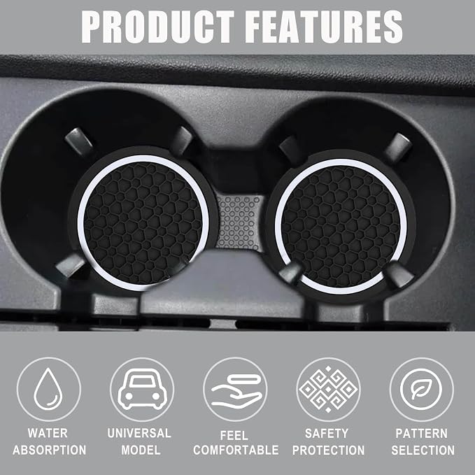 Car Cup Holder Coasters, Dustproof Automotive Interior Accessories Mat,2.75 Inch Non-Slip Insert Water Bottle Holder Pads, Universal for Vehicles, Trucks, RVs and More (Black/White, 2PCS)