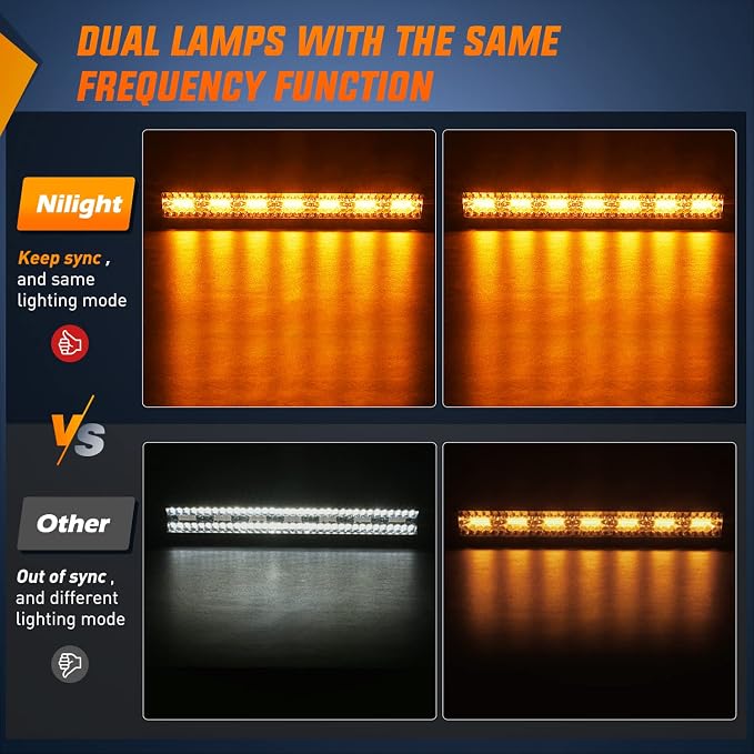 Nilight 20Inch 420W LED Light Bar 2PCS 4Inch 60W Light Pods Amber White Strobe 6 Modes Memory Function Reset Function Off Road Truck with 16AWG Wiring Harness Kit-3 Lead