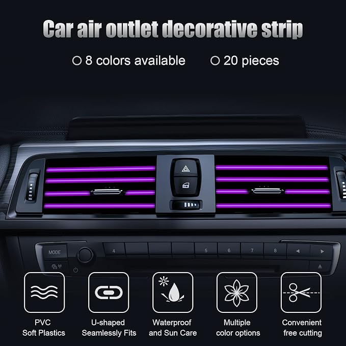 20 Pieces Universal Car Air Conditioner Vent Trim Decoration Strip Accessories, Waterproof Flexible Shiny Auto Car Interior Accessories for All Air Vent Outlet