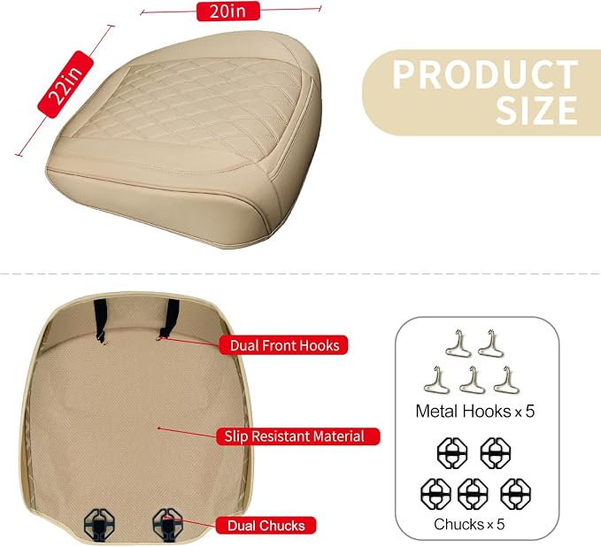 BEITK 1 Pack Leather Front Car Seat Cover Bottom Car Seat, Anti-Slip and Full Wrap Driver Car Seat Protectors, Luxury Waterproof Bottom Auto Seat Cushion Pad Mat for Most Vehicles(Red)
