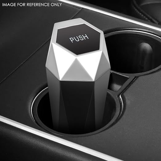 DNA Motoring Mini Car Auto Trash Can with Removable Lid, Leakproof Mini Garbage Bin for Automotive Home Office,Black/Silver,ZTL-OD-01-SL