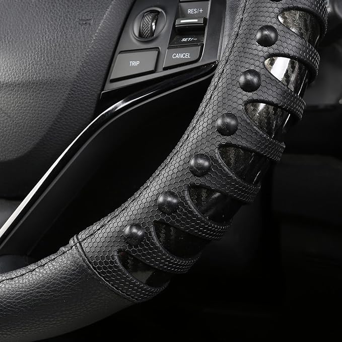 West Llama Microfiber Leather Car Steering Wheel Cover for Men Women,Universal Fit 15.5-16 inch(Leather Nails-Black-Large Size)
