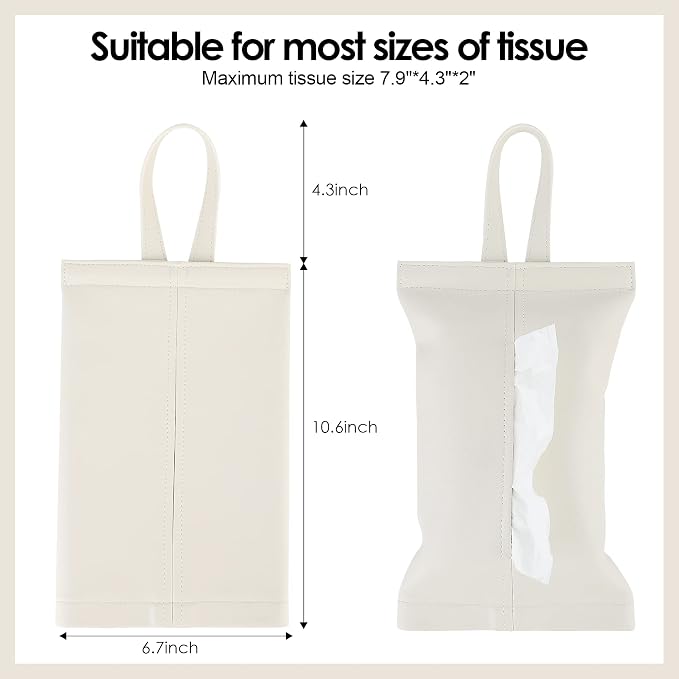 KINIVA Car Tissue Holder Sun Visor Napkin Tissue Box Holder for Car Visor Leather Tissue Holder DOX Dispenser for Car Bathroom (15 White)