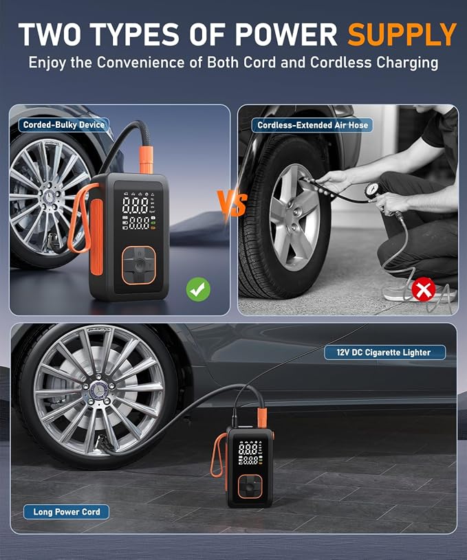 Hafuloky Tire Inflator Portable Air Compressor, 150PSI Cordless Air Pump with Digital Pressure Gauge, Air Compressor with Cigarette Lighter Plug for Cars, Motorcycles, Bicycles, Balls(Black)