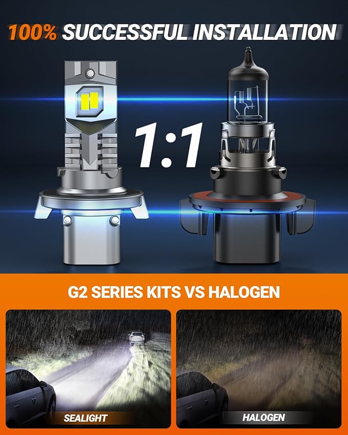 SEALIGHT F1 H13 H10 Light Bulbs Combo, 60000LM 6500K Ultra-Brigh 1:1 Design 9008 H13 Bulbs and 9145 H10 LED Fog Light Bulbs for F150 2004-2014, Quick Install, Plug and Play, Pack of 4