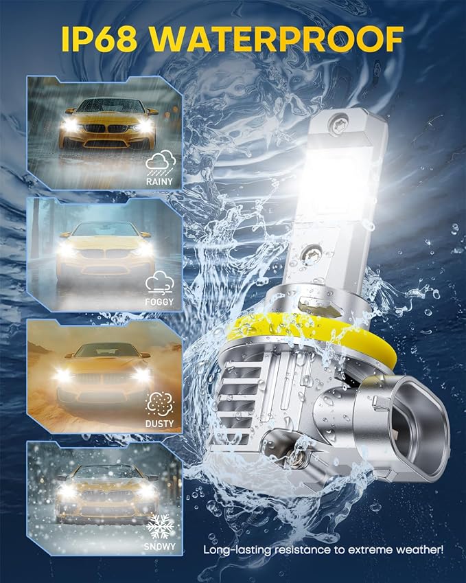 AUXITO H11/H8 LED Fog Light Bulb, 80000LM 6500K Cool White, EMC Protection, Plug-N-Play, Driving Light Replacement Bulbs Pack of 2