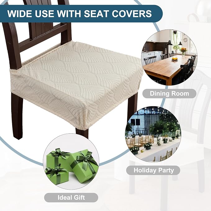Removable and Washable Seat Covers for Dining Room Chairs Set of 6 - Waterproof Stretch Chair Seat Slipcovers, No Back Covers