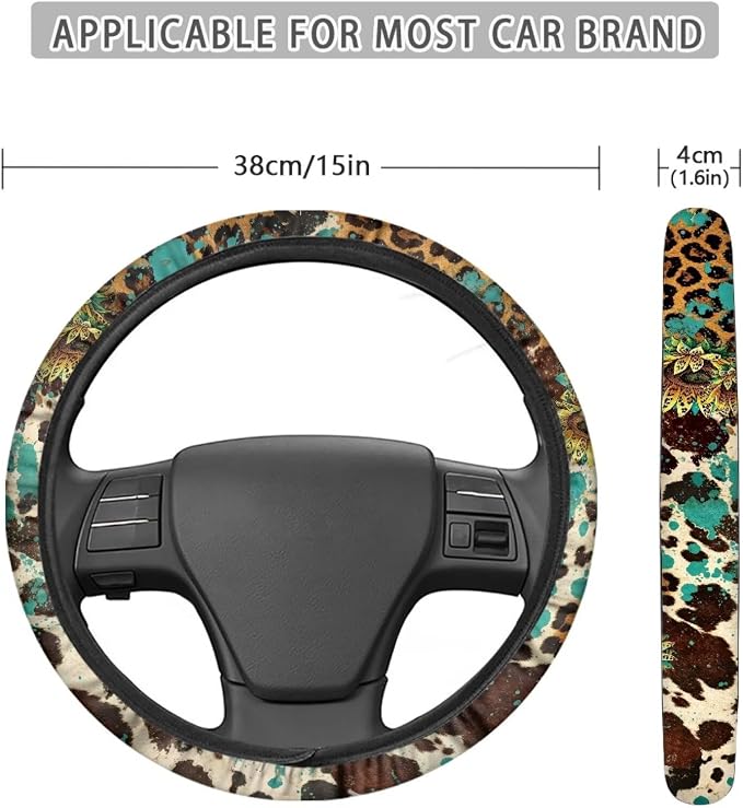 AFPANQZ Universal Steering Wheel Cover with Elastic Edge for Women 14-15 in | Leopard Print Sunflower, Breathable Steering Wheel Protector for Cars Interior Accessories
