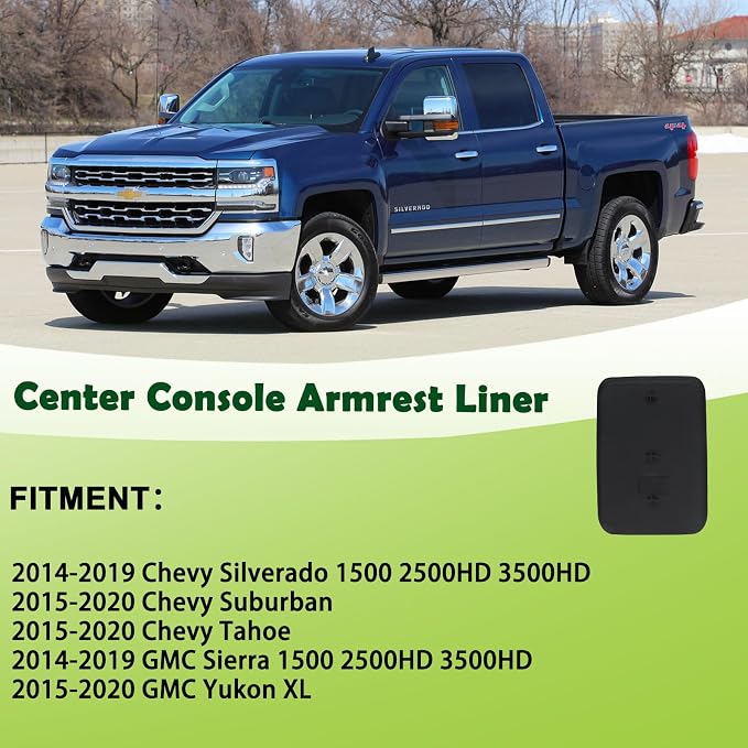 Front Seat Center Console Armrest Liner Mat Compatible with 2014-2019 Chevrolet Chevy Silverado Suburban Tahoe GMC Sierra Yukon XL Replaces 22876379
