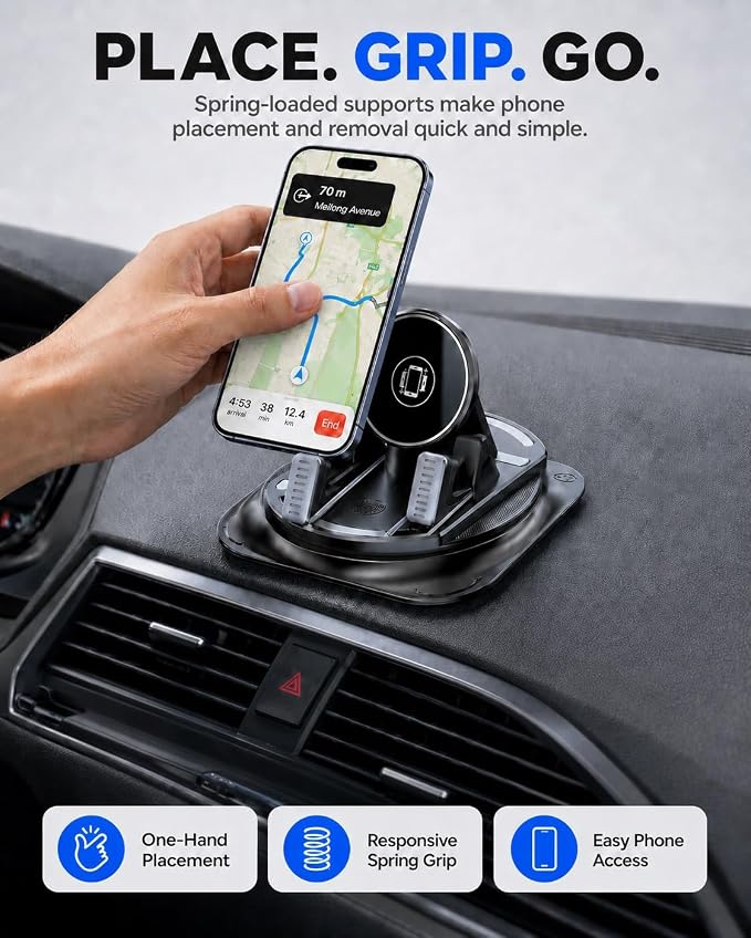 Car Phone Holder 360 Degree Rotation Navigation Mount Splendid Dashboard Windshield Accessories for Women Rotating Soporte De Telefono para Carro Grip Anti-Slip Grips(Mirror Edition)