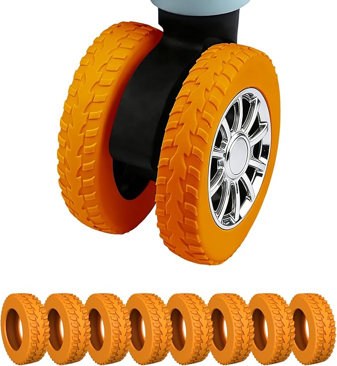 8 Pcs Luggage Wheel Covers for Suitcase Wheels Protective,Orange | Silicone covers for 2.0-2.4 in exposed wheels;Wear-resistant & anti-noise silicone covers.Easy to install and rinse.