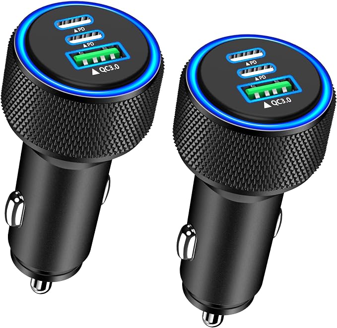 USB C Car Charger, Rombica 2Pack 3-Port 67W Dual PD USB-C&USB-A Car Power Cigarette Lighter USB Charger 3 in 1 PD/QC Type C Fast Car Charge for iPhone 17 17 Pro Max 16 15 14 13 12/Galaxy S26 S25/Pixel