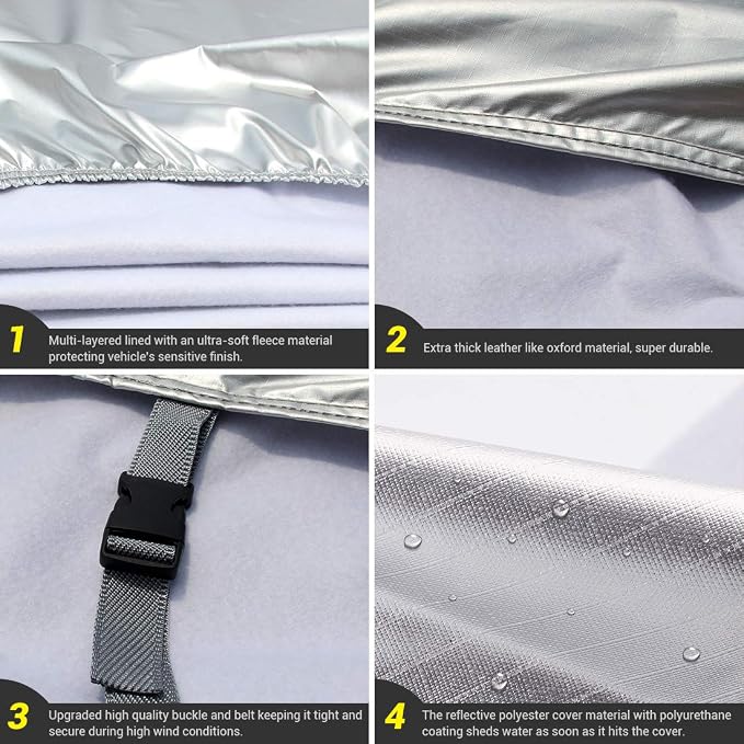 Tecoom Super Heavy Duty Multiple Layers SUV Car Cover All Weather Waterproof Windproof Reflective Snow Sun Rain UV Protective Outdoor with Buckles and Belt Fit 170-190 inches SUV