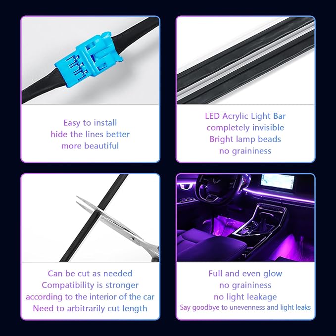 Car-Ambient-Lighting-Kit,RGB 18 in 1 256 LED with Wireless APP DIY Modes | Acrylic Interior Car LED Strip Light for Universal Cars