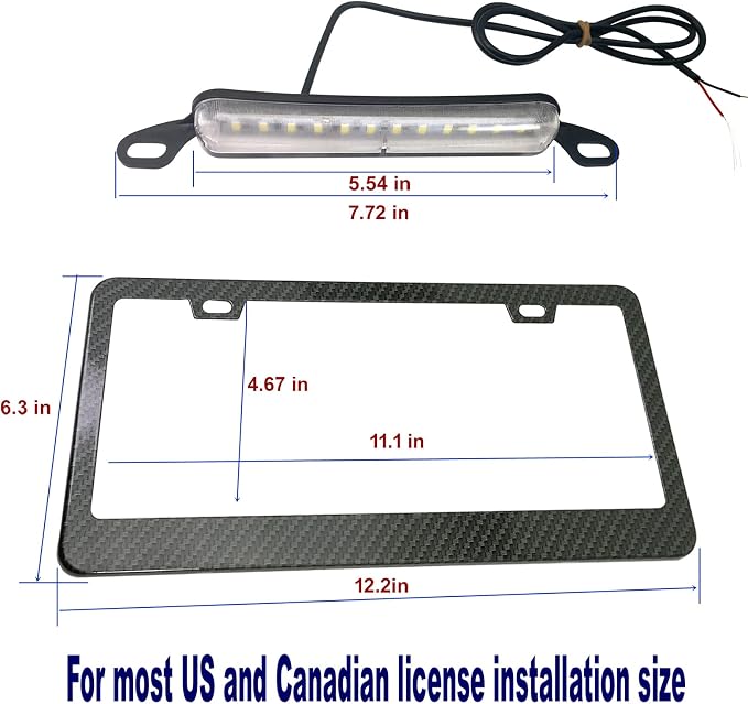 AOOTF License Plate Frame with Light Bar Assembly, Waterproof White | License Plate Light Lamp Bulbs, Aluminium Carbon Fiber Car Tag Holder Mount Kit, For Truck SUV Trailer, 12V, Screws Caps