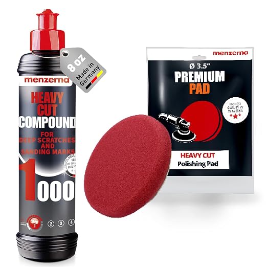 menzerna Deep Scratch Remover Kit I Car polishing Set with Menzerna Heavy Cut 1000 (8oz) and 3.5 Inch Polishing Pad I Deep Scratch Remover Kit for All Types of Vehicles