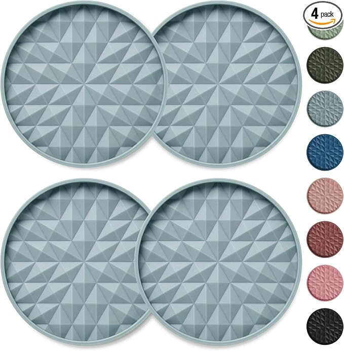 Car Coasters Silicone [4 Pack] 2.75in Universal Mats Non-Slip, Embedded Car Interior Accessories, Car Cup Holders Insert Coasters Decor，Light Blue