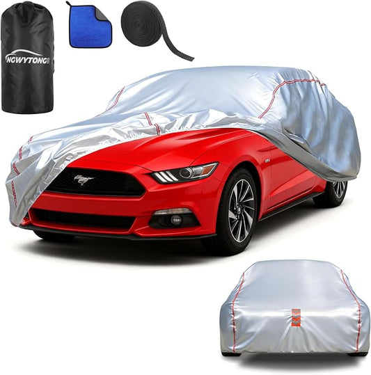 Car Cover Waterproof All Weather for Ford Mustang 1994-2025,All-Around Fastening and 4 Upgrades, 30s Quick-Install for Car Cover
