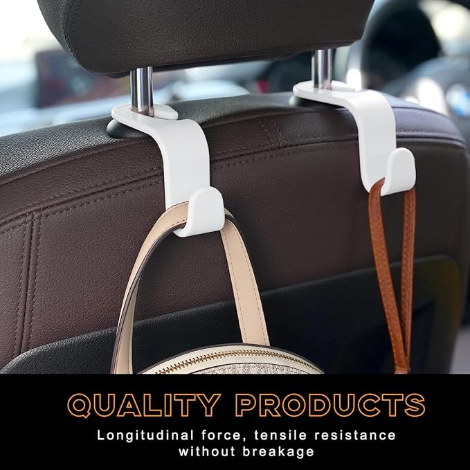 povtii 4PCS Car Seat Headrest Hook, Auto Back Seat Hanging Storage Organizer, Vehicle Seatback Hanger Holder for Purse Handbag Coat Umbrella, Universal Interior Car Accessories (White)