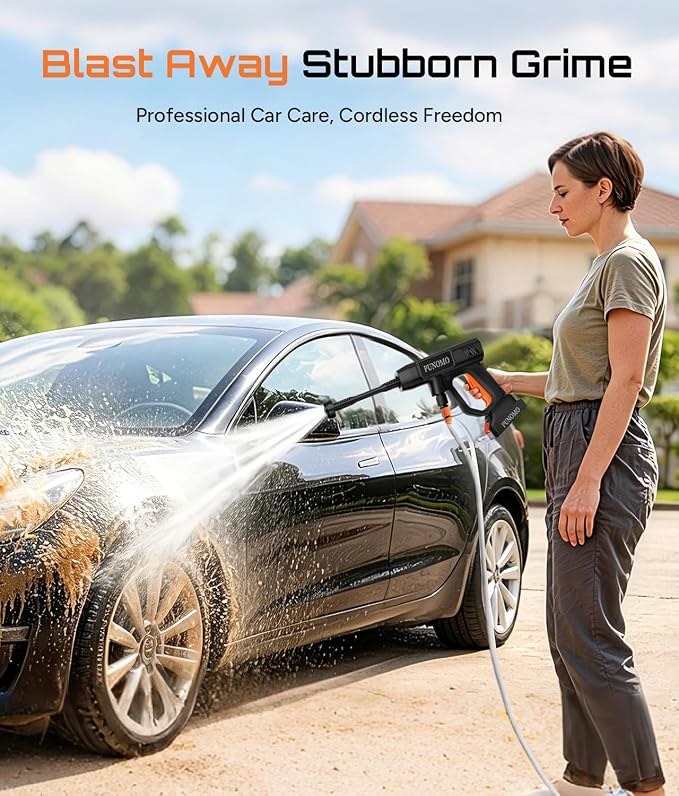 Cordless Pressure Washer, Electric Power Washer with 2x4.0Ah Batteries, Portable Lightweight Car Washer Gun with 6-in-1 Nozzle, Foam Pot, Handheld Power Cleaner for Car, Garden, Patio & Fence