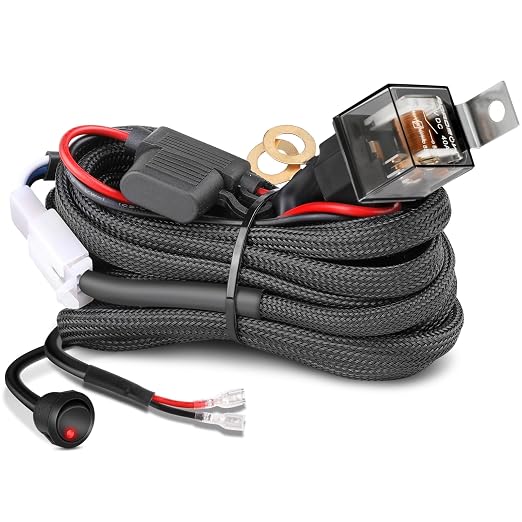 Wiring Harness Kit 10AWG 1 Lead, Nirider 12V Heavy Duty Rocker Switch Relay Fuse Nylon Wiring Harness for LED Light Bars Fog Lights Work Lights Driving Offroad LED Pods Wire Kit for Truck UTV ATV Car
