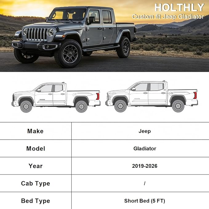 10 Layers Truck Cover Waterproof All Weather Custom Fit for Jeep Gladiator(2019-2026), Outdoor Full Exterior Pickup Car Cover for Automobiles Sun Rain Snow Ice Protection. Sliver