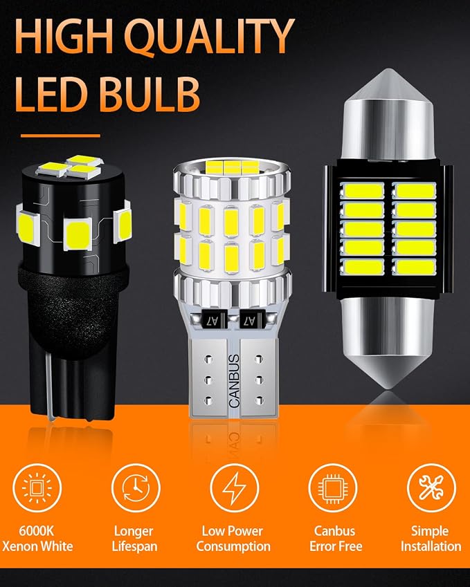 White LED Bulbs Package Kit Compatible with 2012 2013 2014 2015 2016 2017 2018 2019 2020 Toyota Camry Interior Map Dome Light + License Plate Light and Install Tool, 13 Piece
