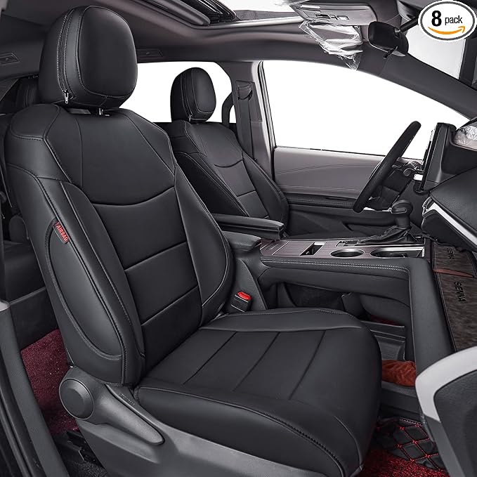 coverdream Sienna Seat Covers Custom Fit for 2021-2026 Toyota Sienna LE/XLE (8-Passenger),2nd Row Bench w/Removable Middle Seat,Waterproof Leather Car Seat Protector (Full Set,Black)