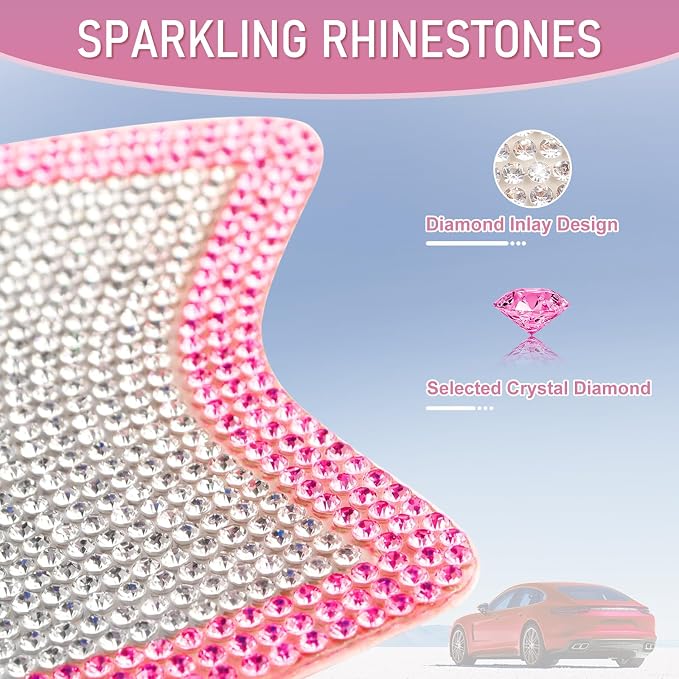 10 PCS Bling Car Door Handle Protector, Shiny Crystal Rhinestone Anti-Scratch Universal Cars Door Handle Protective Cover, Glitter Automotive Exterior Accessories for Women (Pink and White)