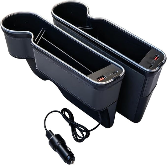 7 Color Led Car Seat Gap Organizer with 56W Type C USB Charging | Multifunctional Front Seat Organizer with Cup Holder Console Organizer Seat Gap Filler with Vibe Lamp for Andriod iPhone Grey